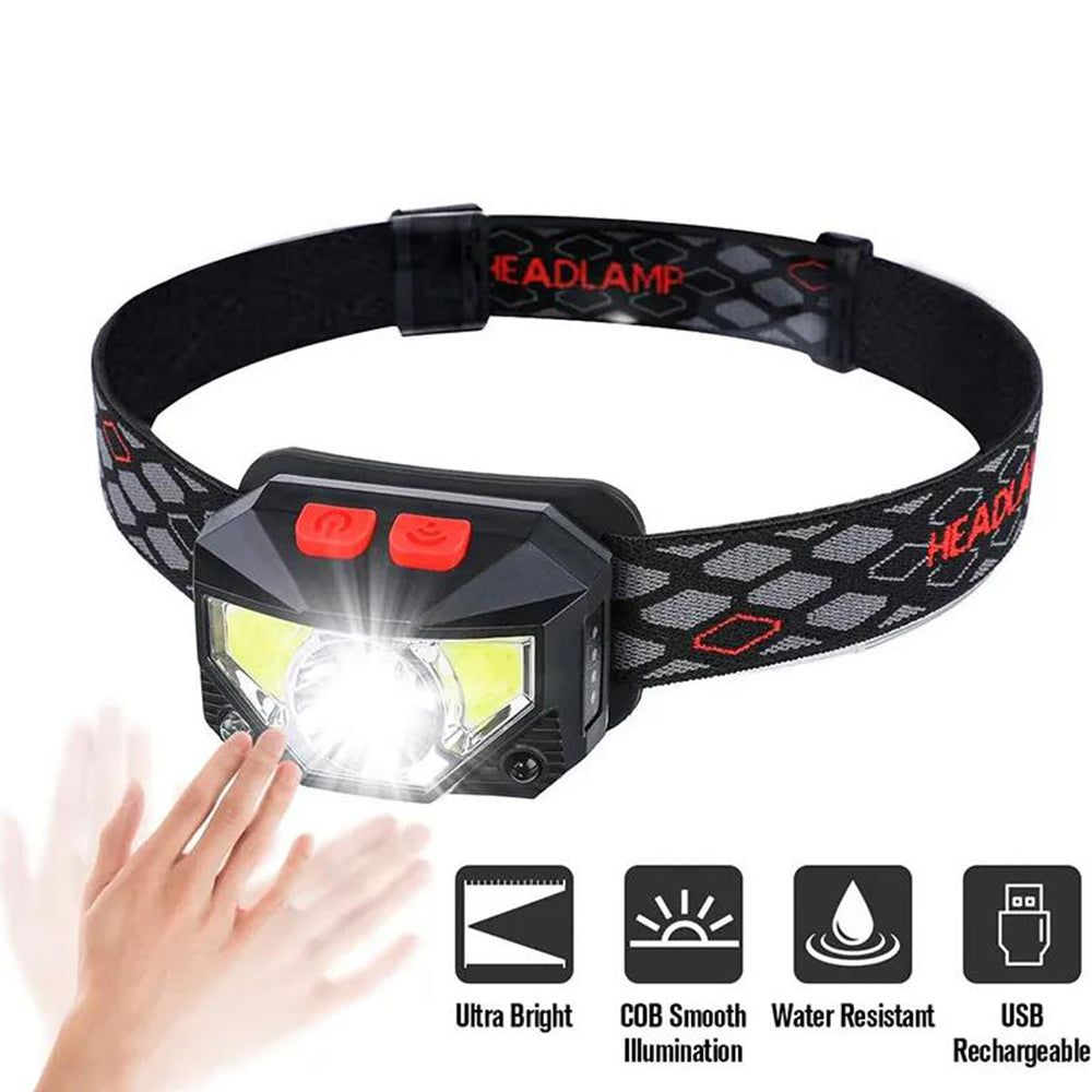 Rechargeable LED Headlamp Head Torch Headlight with Motion Sensor