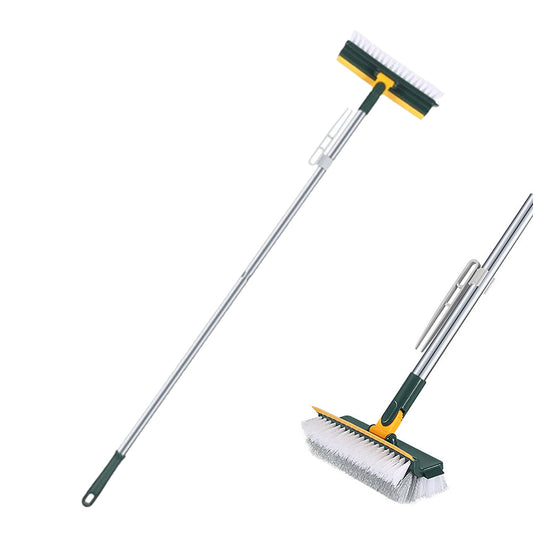 3-in-1 Scrape Cleaning Brush Floor Scrub Brush with Long Handle Green