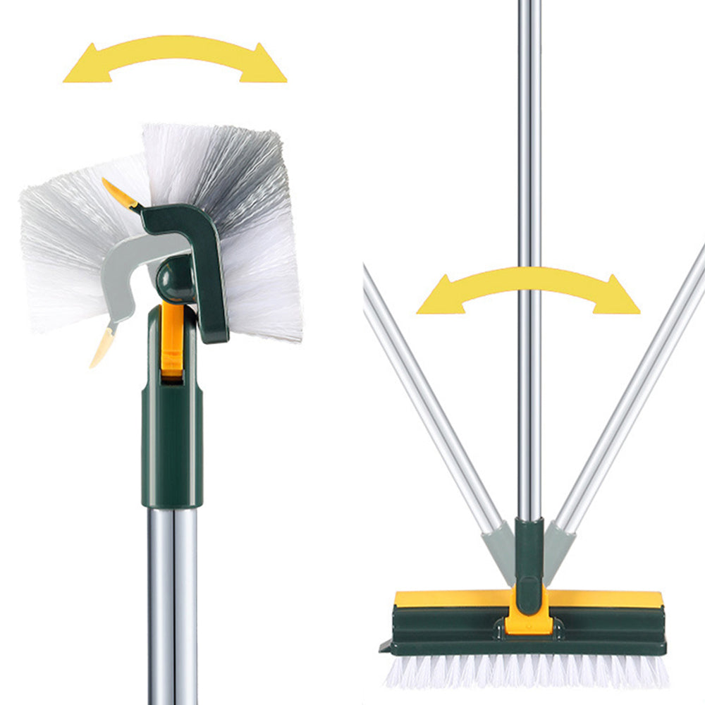 3-in-1 Scrape Cleaning Brush Floor Scrub Brush with Long Handle Green