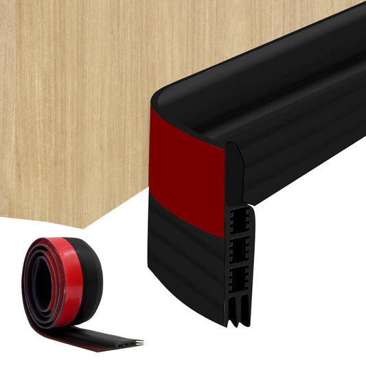 3-Tier Silicone Door Draft Stopper Seal Under Bottom Strip Self Adhesive Black