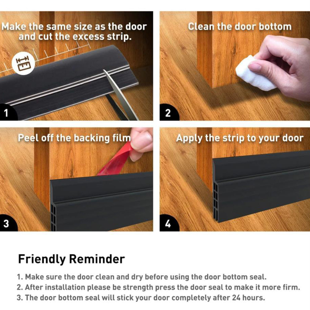 3-Tier Silicone Door Draft Stopper Seal Under Bottom Strip Self Adhesive Black