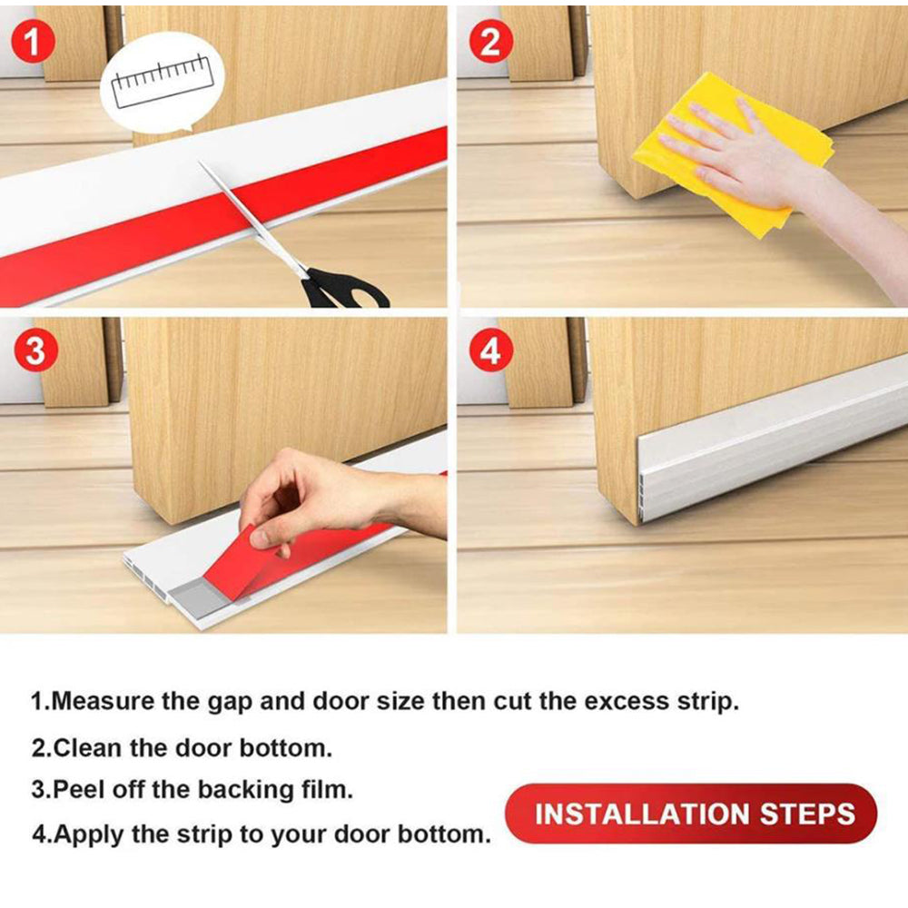3-Tier Silicone Door Draft Stopper Seal Under Bottom Strip Self Adhesive White