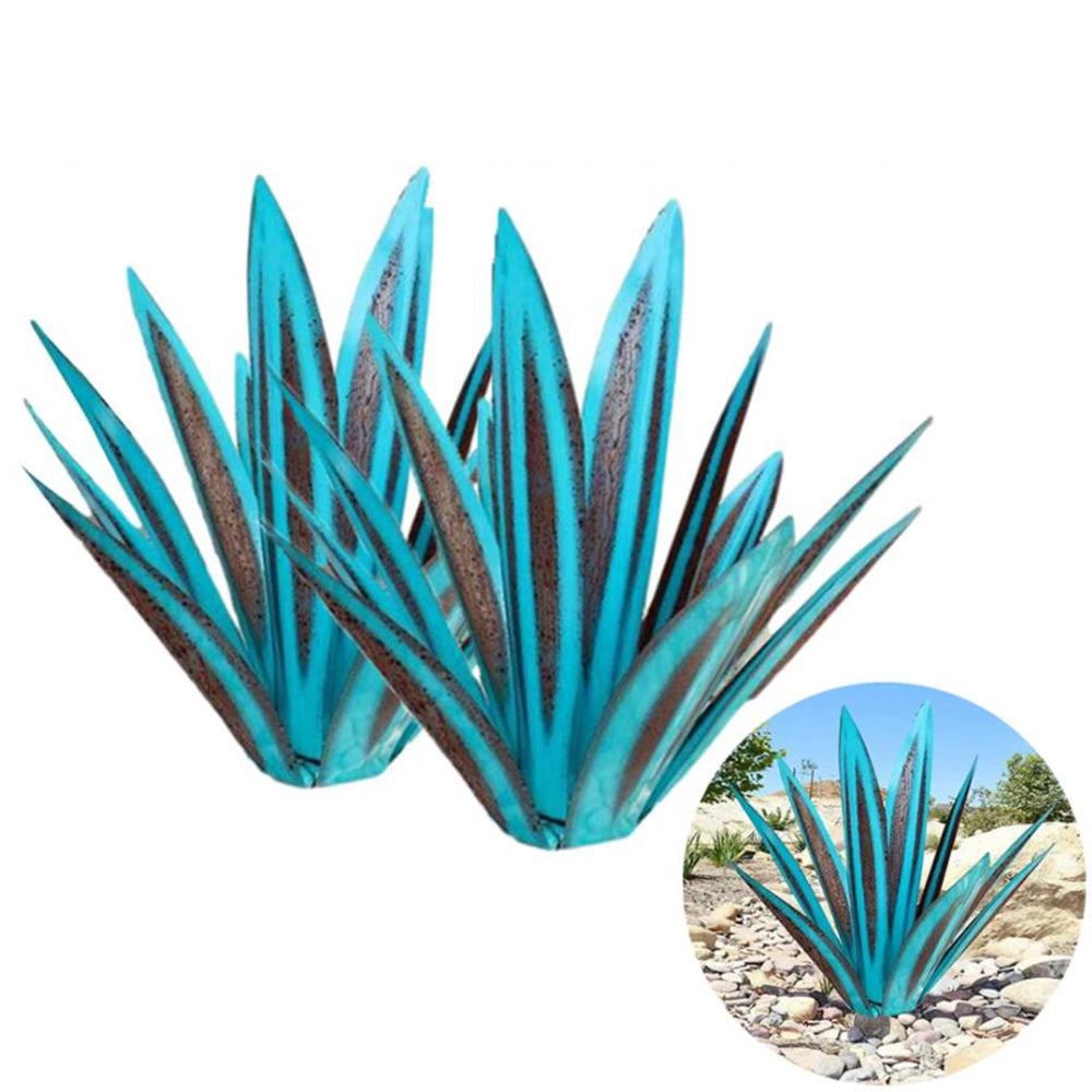 35cm Metal Art Agave Sculpture 9 Leaves Garden Decorations Ornament Blue