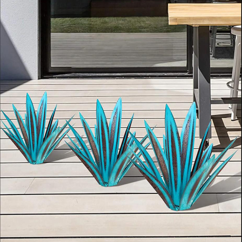 27cm Metal Art Agave Sculpture 9 Leaves Garden Decorations Ornament Blue