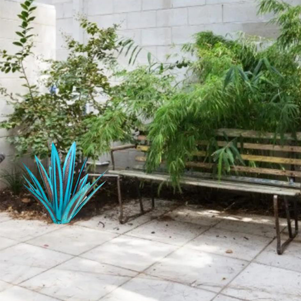 35cm Metal Art Agave Sculpture 9 Leaves Garden Decorations Ornament Blue