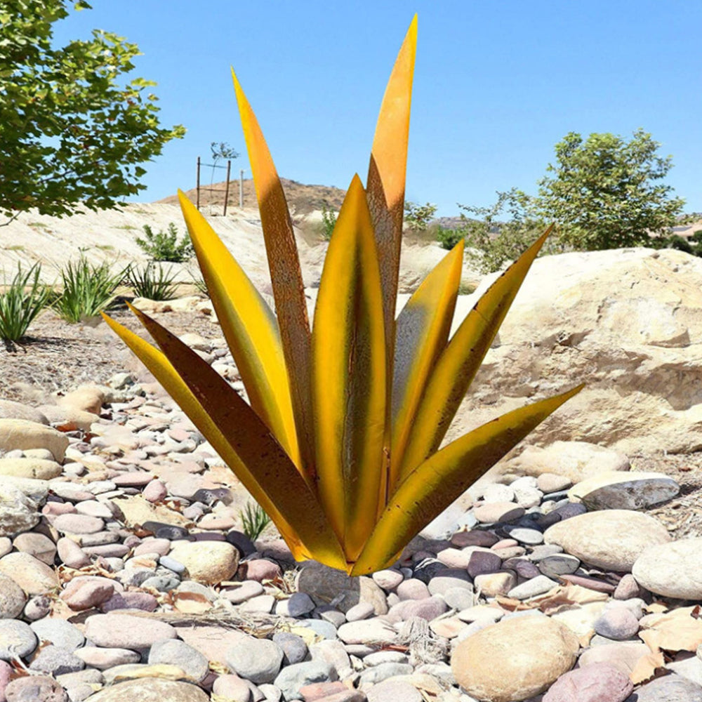 27cm Metal Art Agave Sculpture 9 Leaves Garden Decorations Ornament Gold