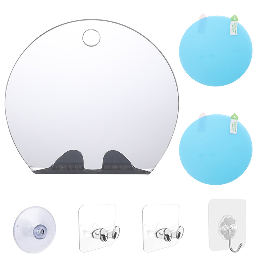 Round Shower Mirror for Shaving Fogless with Suction Razor Toothbrush Holder