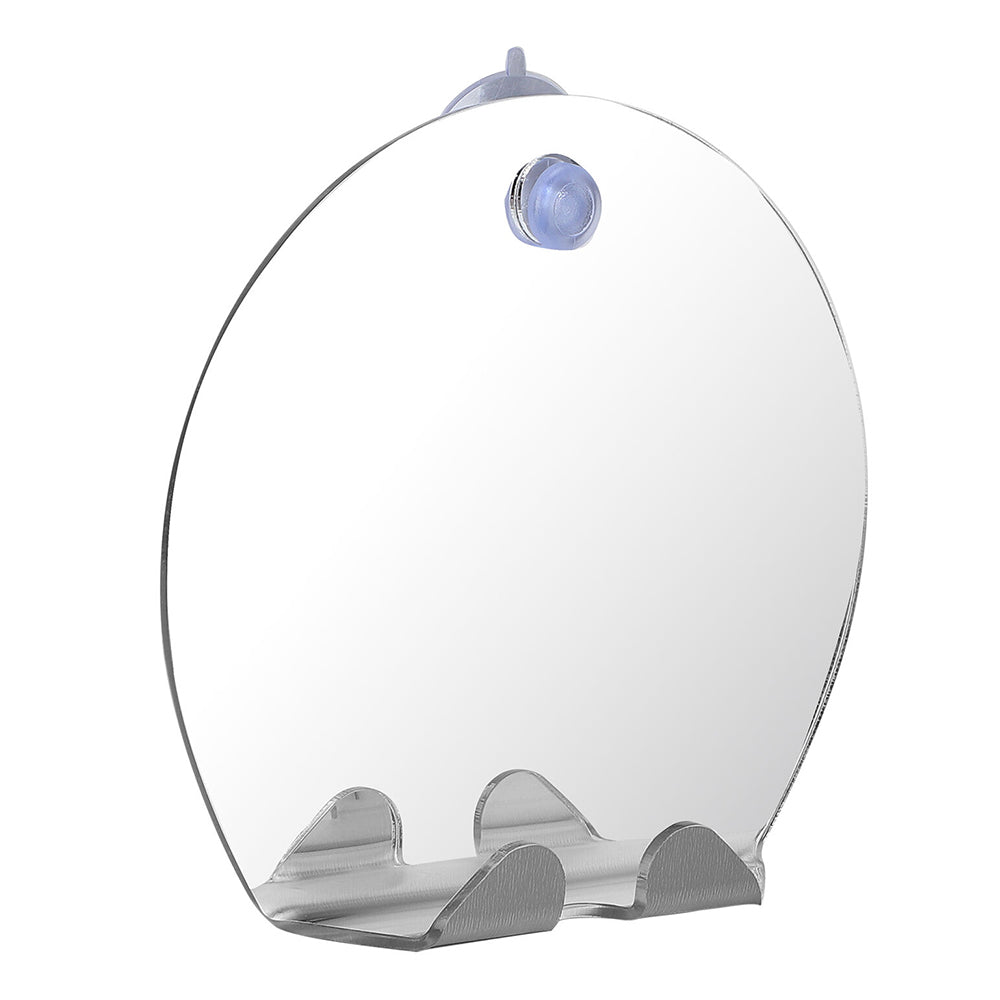 Round Shower Mirror for Shaving Fogless with Suction Razor Toothbrush Holder