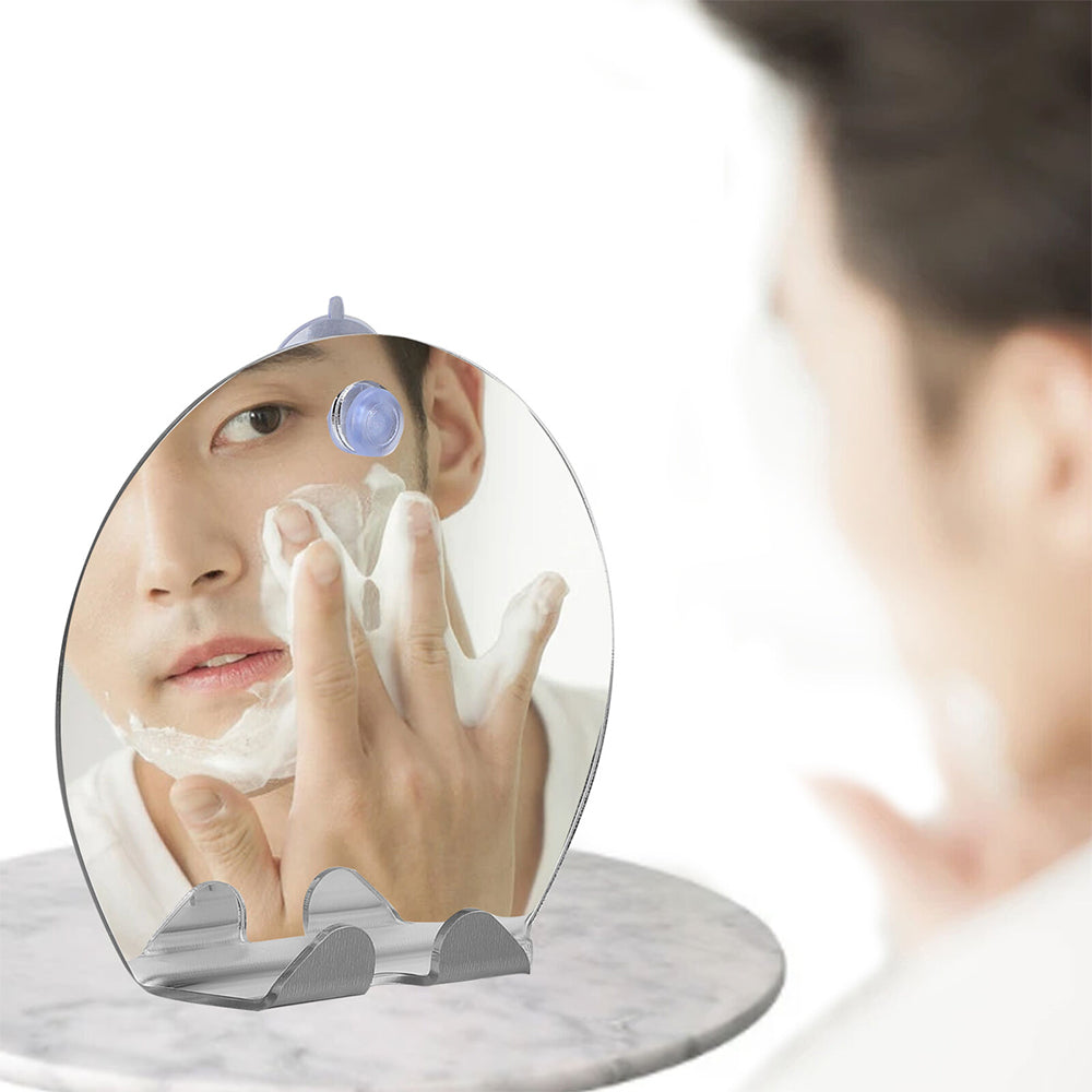 Round Shower Mirror for Shaving Fogless with Suction Razor Toothbrush Holder