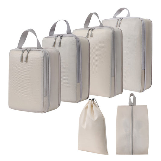 6Pcs Storage Compression Bags Luggage Travel Packing Cubes Organiser Beige