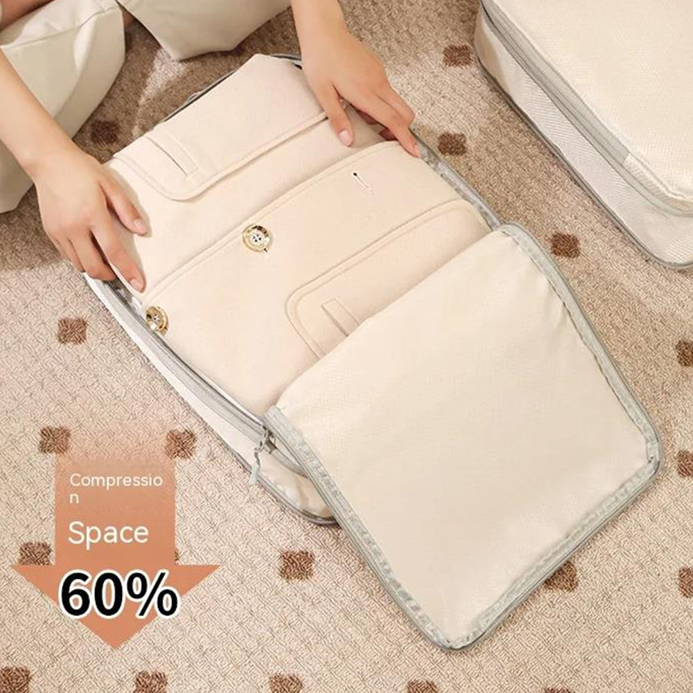 6Pcs Storage Compression Bags Luggage Travel Packing Cubes Organiser Beige