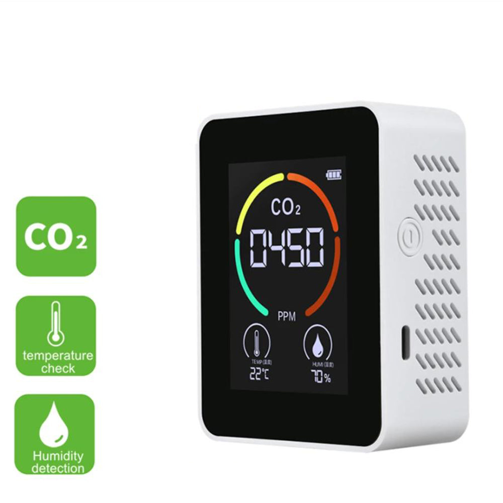 3 in 1 CO2 Detector Meter Temperature Humidity Air Quality Monitor White