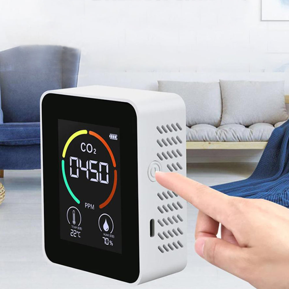 3 in 1 CO2 Detector Meter Temperature Humidity Air Quality Monitor White
