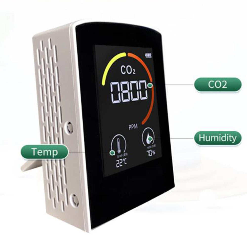 3 in 1 CO2 Detector Meter Temperature Humidity Air Quality Monitor White