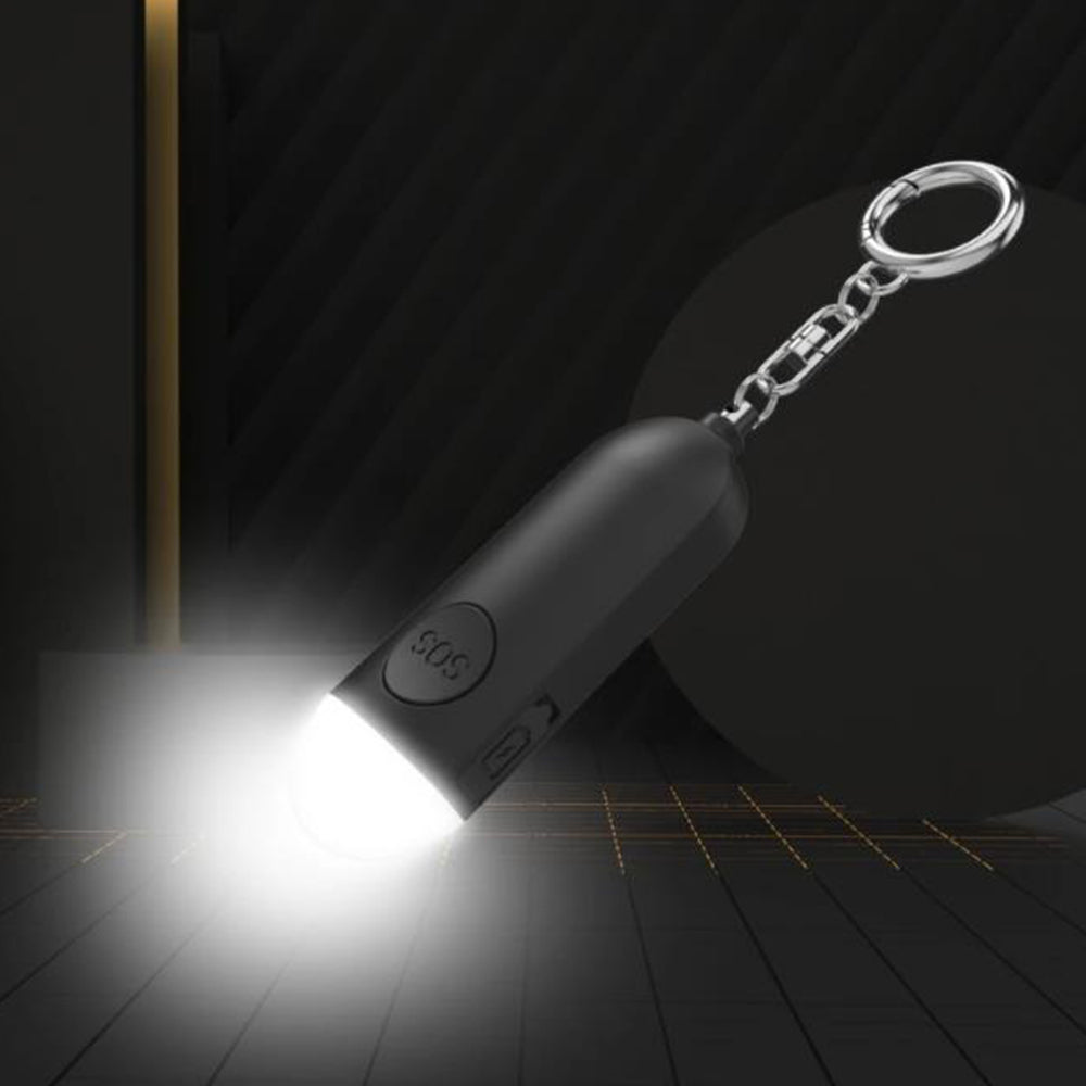 130dB Rechargeable Personal Safety Alarm Keychain with LED Light Black