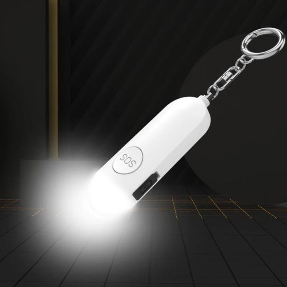 130dB Rechargeable Personal Safety Alarm Keychain with LED Light White