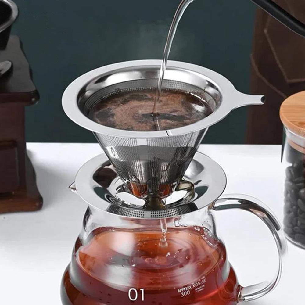 2Pcs Reusable Coffee Tea Cup Drip Filter Mesh Holder Stainless Steel Funnel