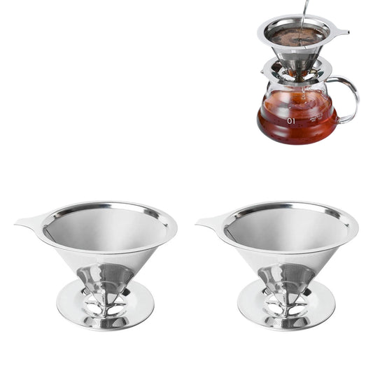2Pcs Reusable Coffee Tea Cup Drip Filter Mesh Holder Stainless Steel Funnel