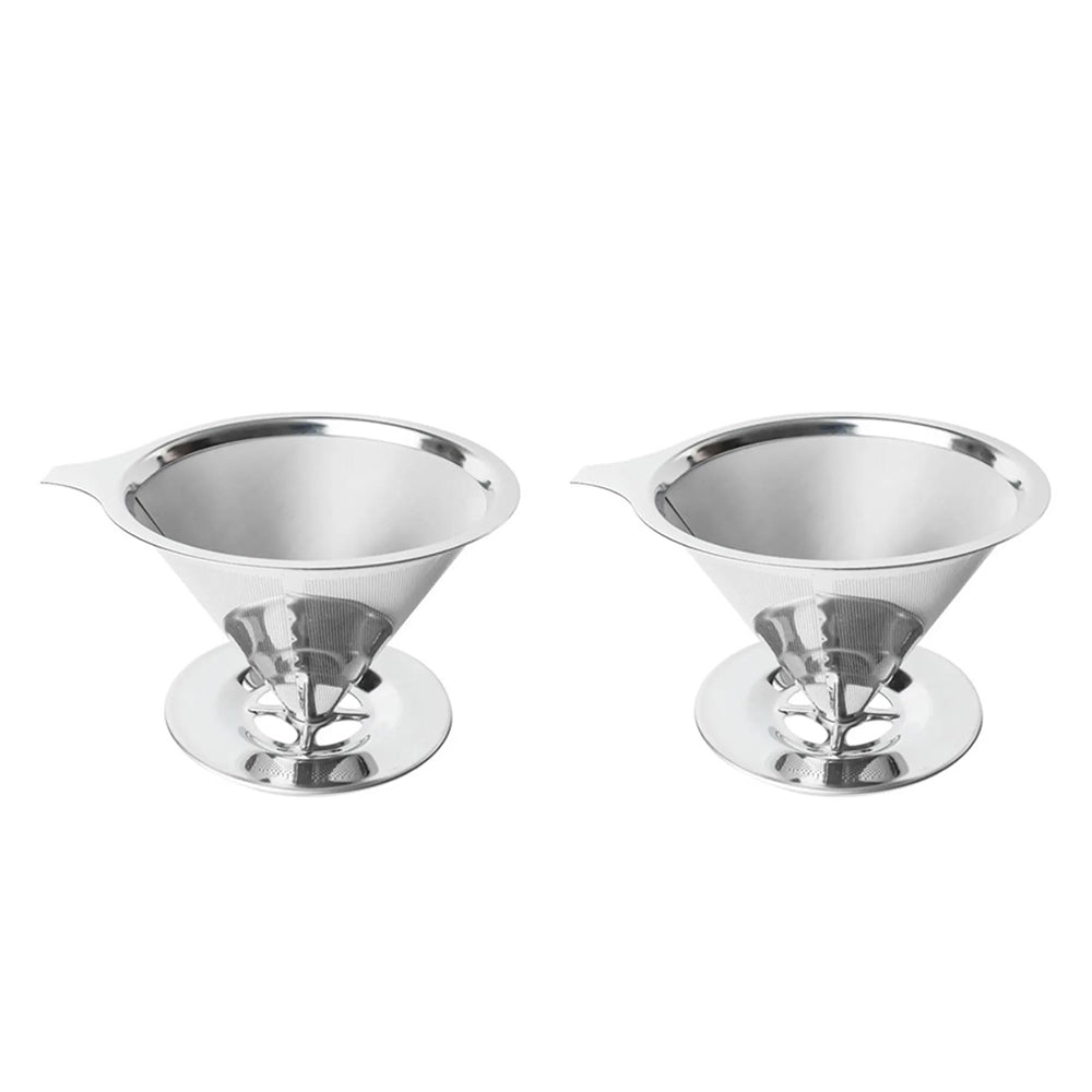 2Pcs Reusable Coffee Tea Cup Drip Filter Mesh Holder Stainless Steel Funnel