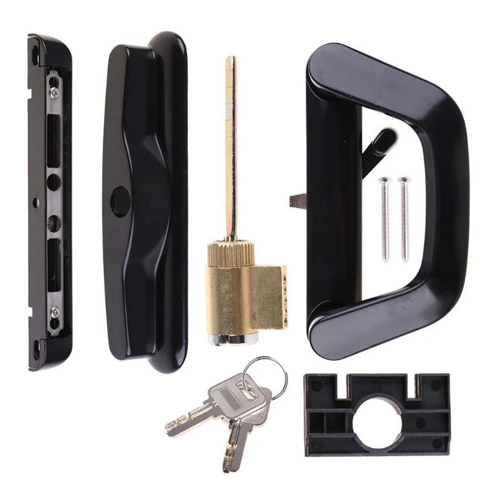 Sliding Door Lock Handle Security Door Locks Set with Keys Black