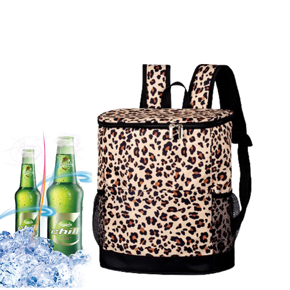 Insulate Cooler Backpack Lunch Bag for Outdoor Hiking Light Leopard Print