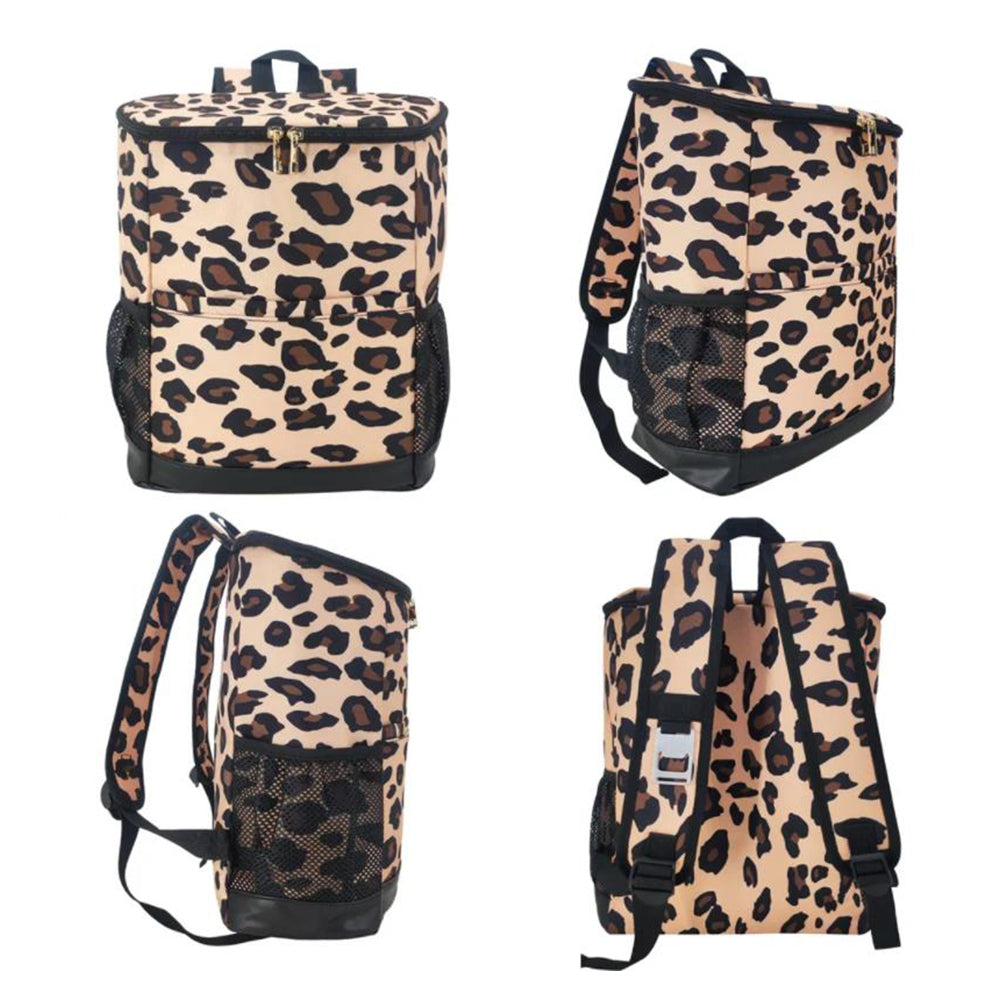 Insulate Cooler Backpack Lunch Bag for Outdoor Hiking Light Leopard Print