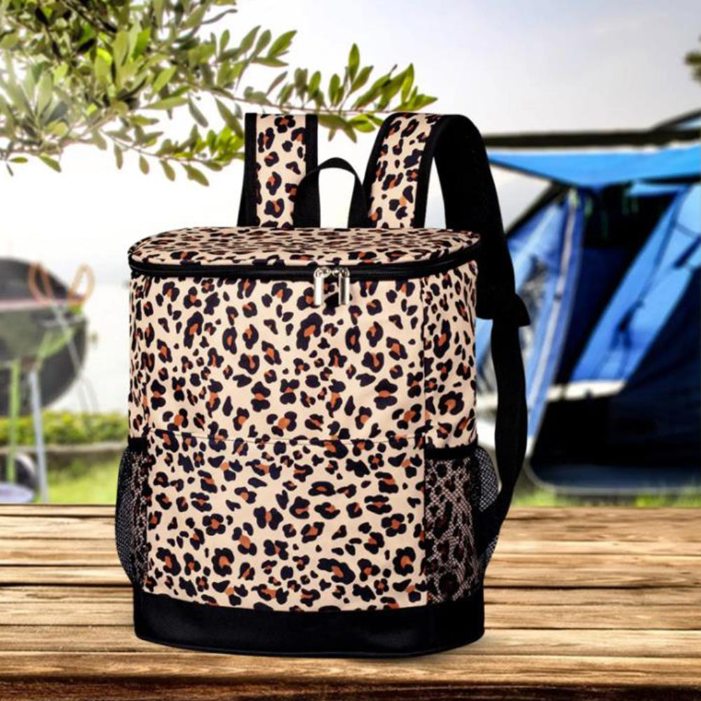 Insulate Cooler Backpack Lunch Bag for Outdoor Hiking Light Leopard Print