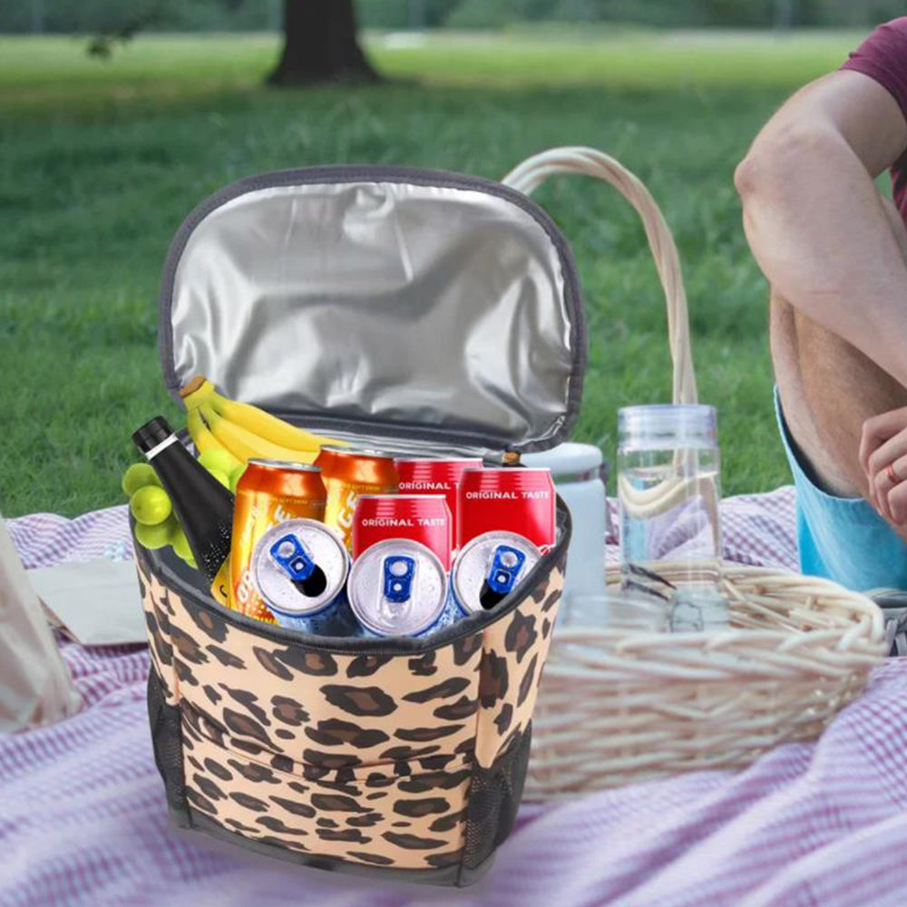 Insulate Cooler Backpack Lunch Bag for Outdoor Hiking Light Leopard Print