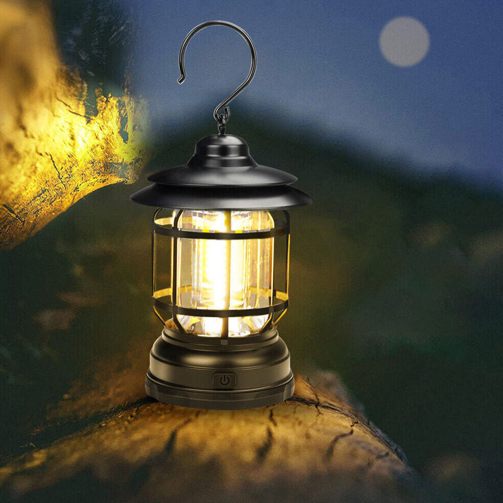 Retro Tent Camping LED Light Portable Rechargeable Night Lamp Black