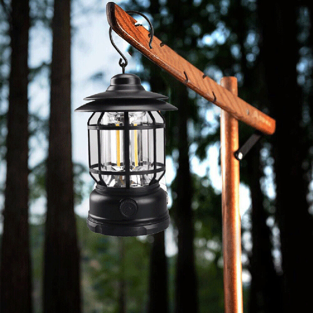 Retro Tent Camping LED Light Portable Rechargeable Night Lamp Black