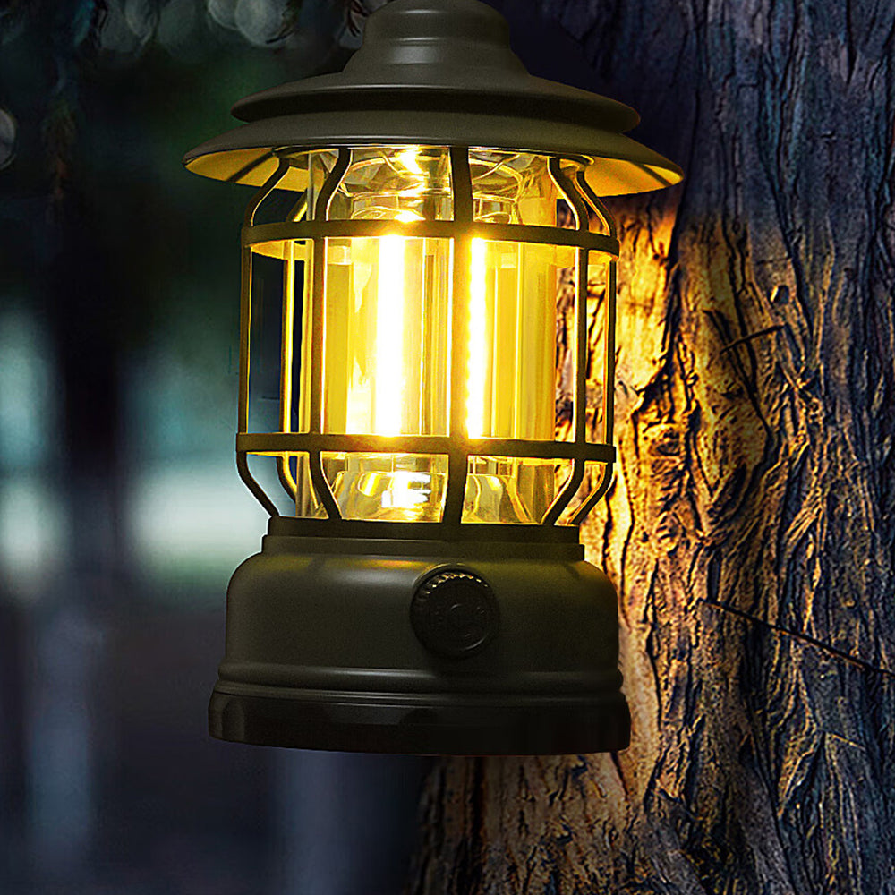 Retro Tent Camping LED Light Portable Rechargeable Night Lamp Green