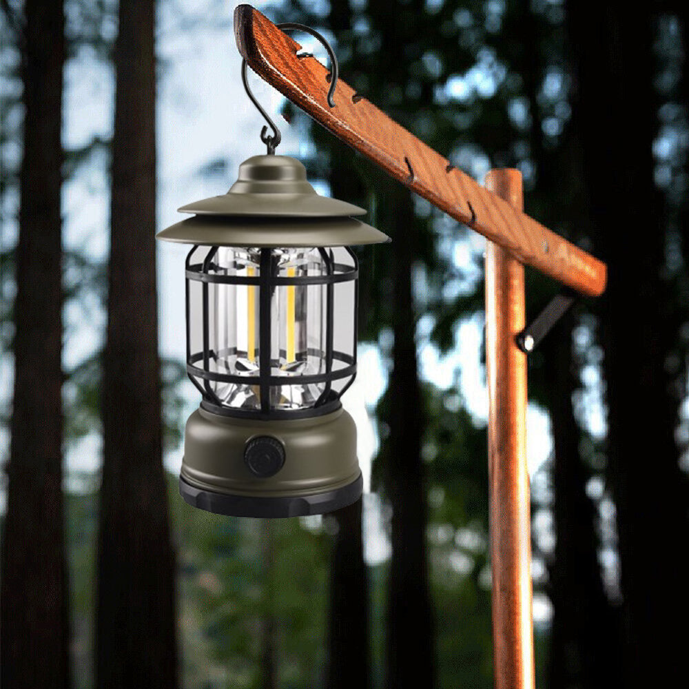 Retro Tent Camping LED Light Portable Rechargeable Night Lamp Green