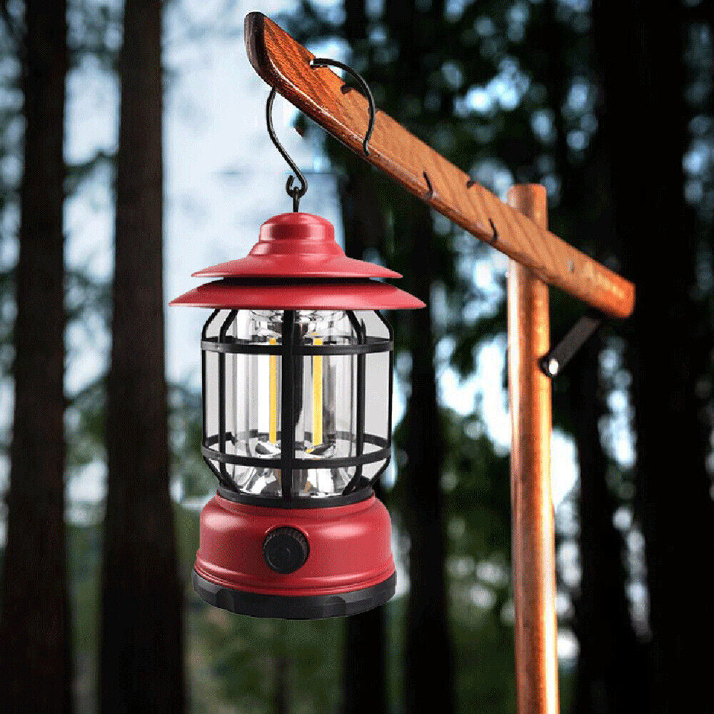 Retro Tent Camping LED Light Portable Rechargeable Night Lamp Red