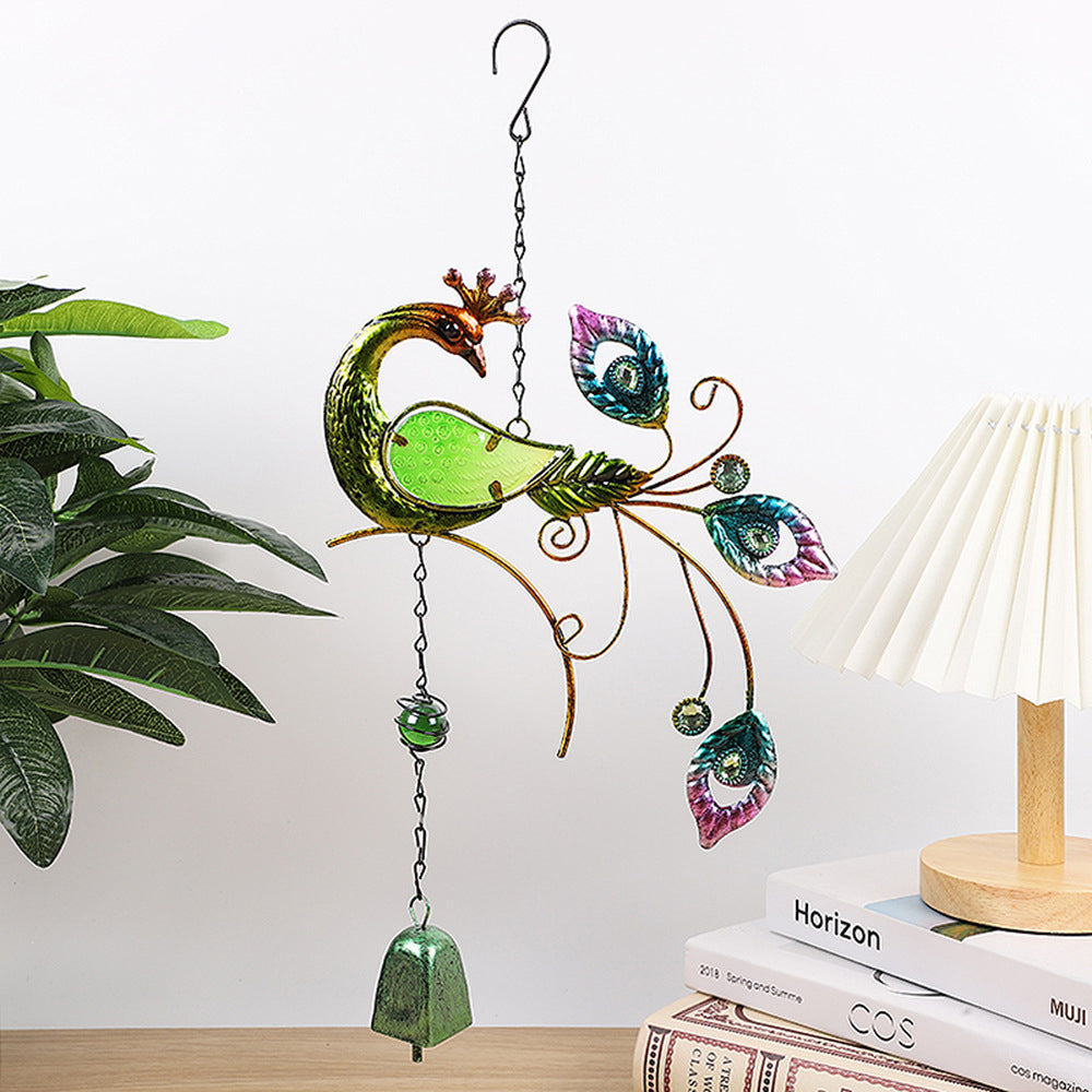 Wind Chimes Metal Phoenix Bird Ornament Garden Hanging Bells Outdoor Green