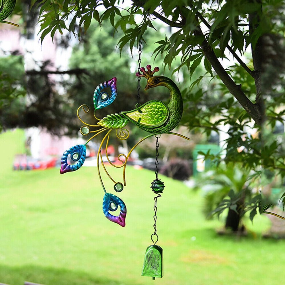 Wind Chimes Metal Phoenix Bird Ornament Garden Hanging Bells Outdoor Green