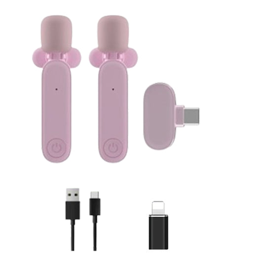 2.4G Wireless Lavalier Microphone with 2 Receiver Pink
