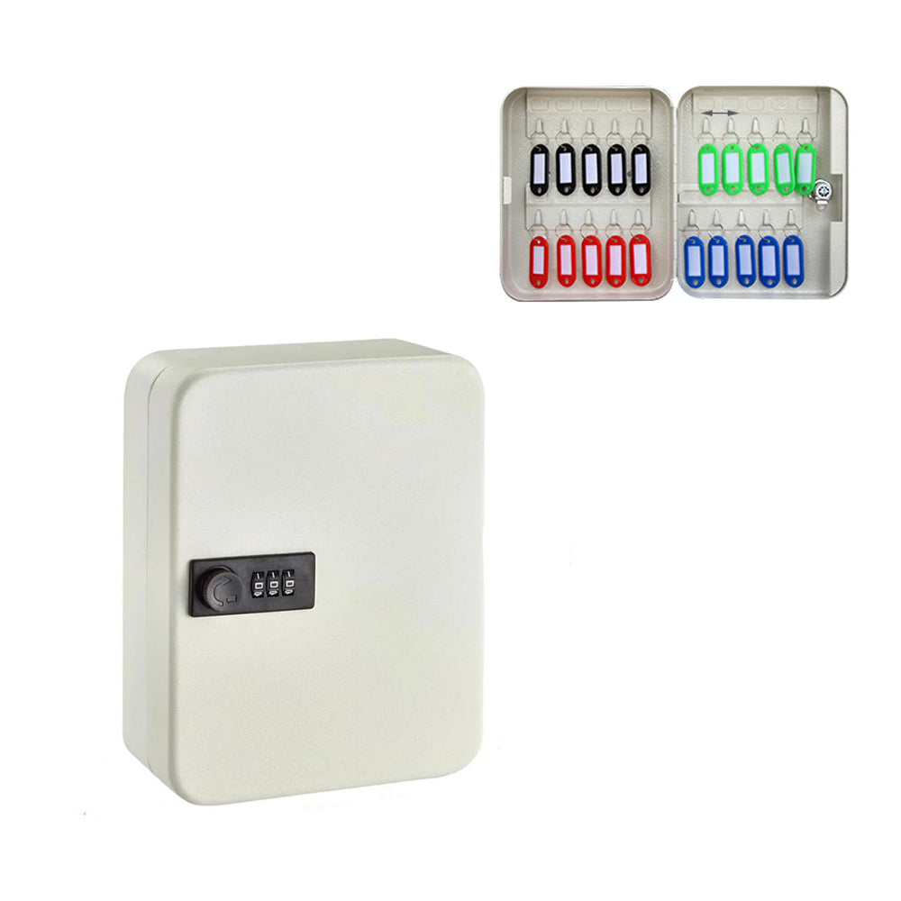 20 Keys Safe Lock Cabinet Storage Box Combination Organizer Wall Mount White
