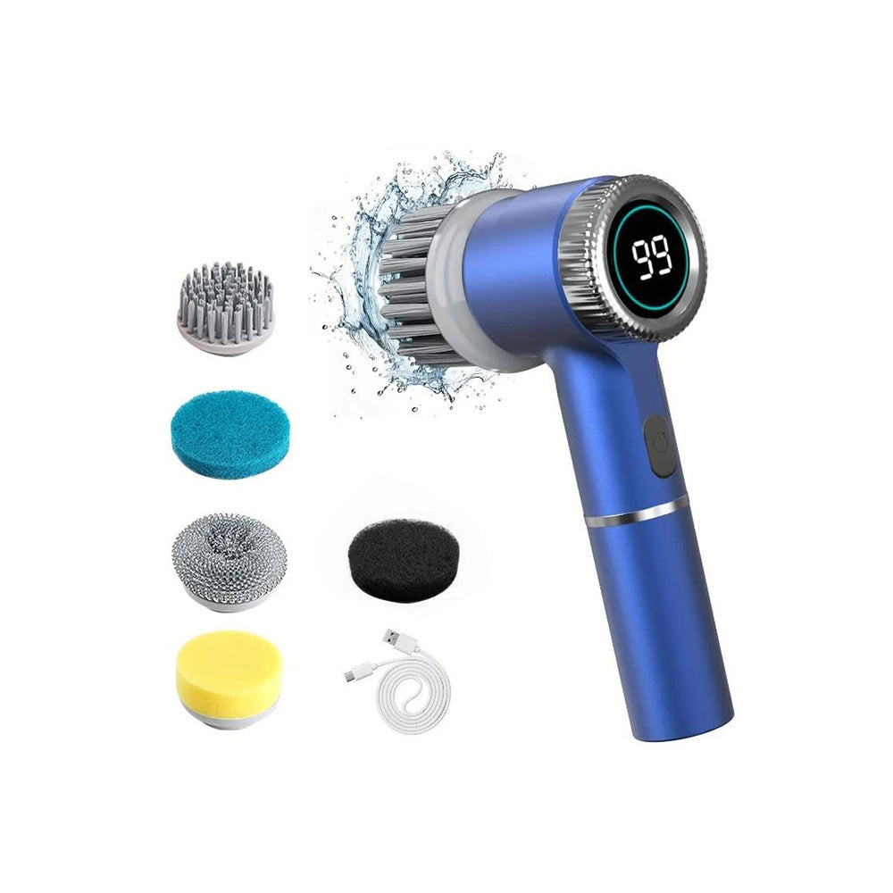 Electric Spin Scrubbers Pot Brushes Handheld Cordless with 5 Brush Heads Blue