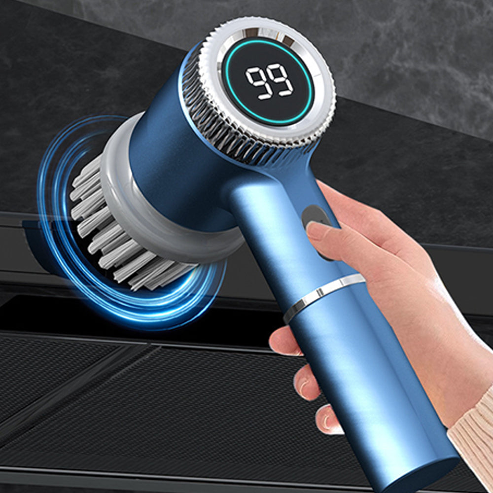 Electric Spin Scrubbers Pot Brushes Handheld Cordless with 5 Brush Heads Blue