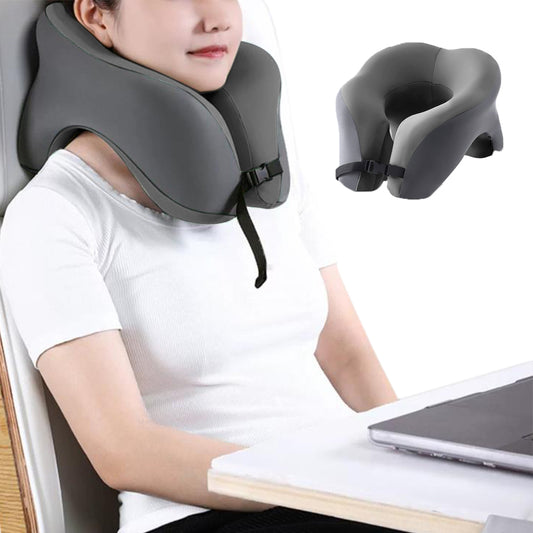 Travel Memory Foam Rebound U-Shaped Pillow Neck Support Headrest Grey