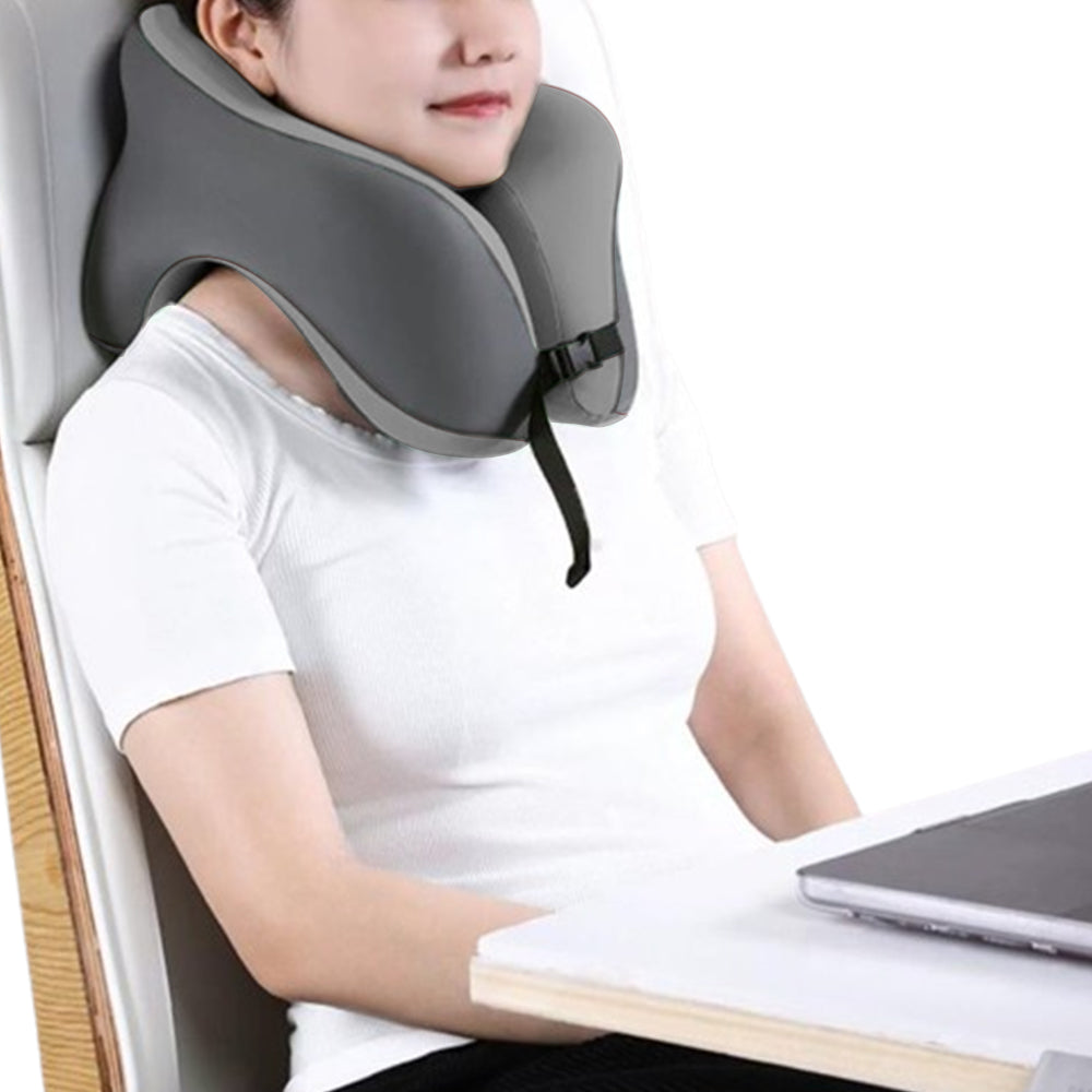 Travel Memory Foam Rebound U-Shaped Pillow Neck Support Headrest Grey