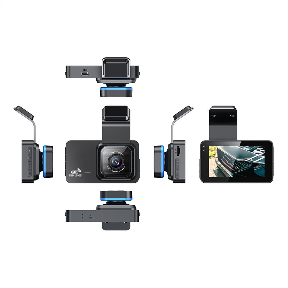 WIFI Dual Dash Cam Front and Rear HD 1296P Night Vision Recorder Camera