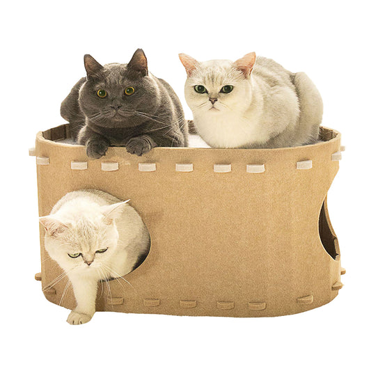 Cat Cave Bed for Indoor Foldable Cat Tunnel Hideaway Bed Pet Cat House Camel