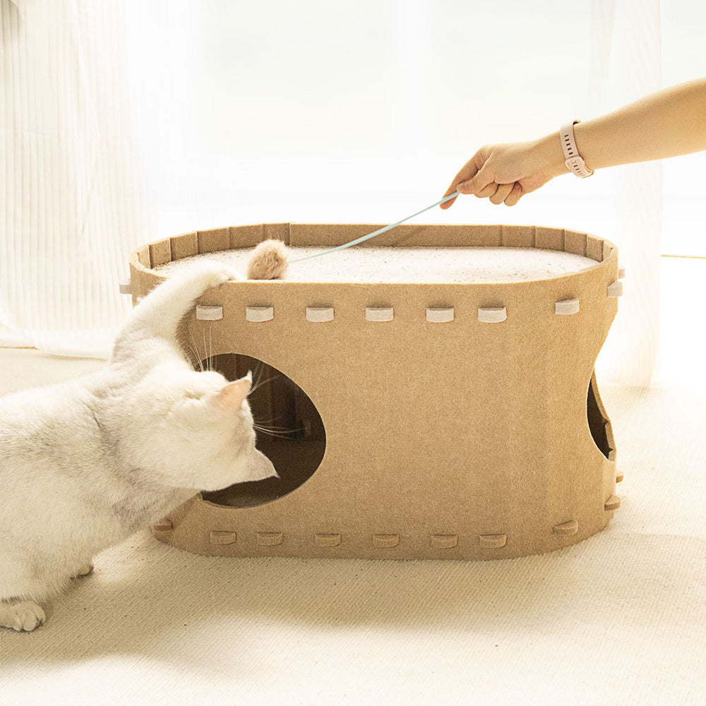 Cat Cave Bed for Indoor Foldable Cat Tunnel Hideaway Bed Pet Cat House Camel