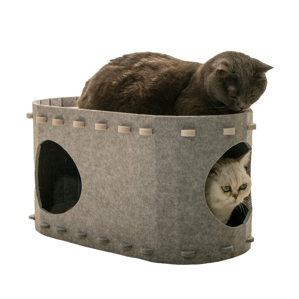 Cat Cave Bed for Indoor Foldable Cat Tunnel Hideaway Bed Pet Cat House Grey