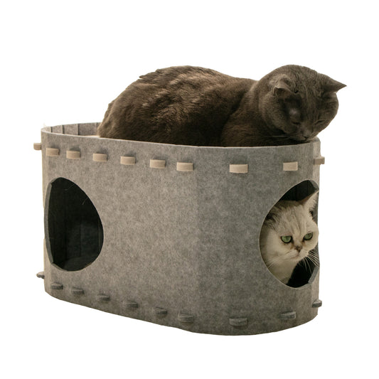Cat Cave Bed for Indoor Foldable Cat Tunnel Hideaway Bed Pet Cat House Grey