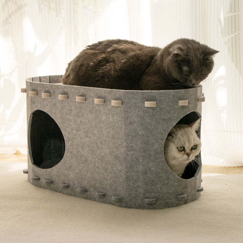 Cat Cave Bed for Indoor Foldable Cat Tunnel Hideaway Bed Pet Cat House Grey
