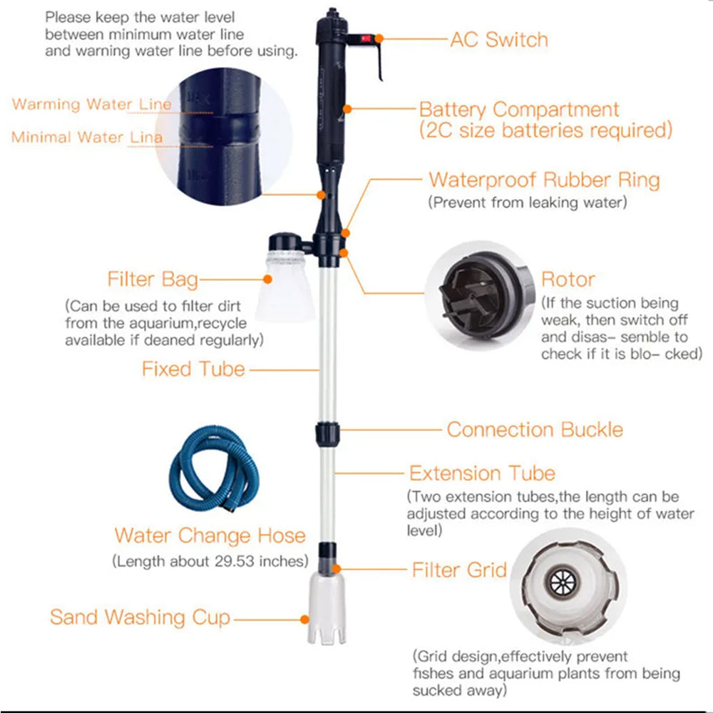 Electric Siphon Vacuum Cleaner Aquarium Fish Tank Clean Pump Water Change Gravel