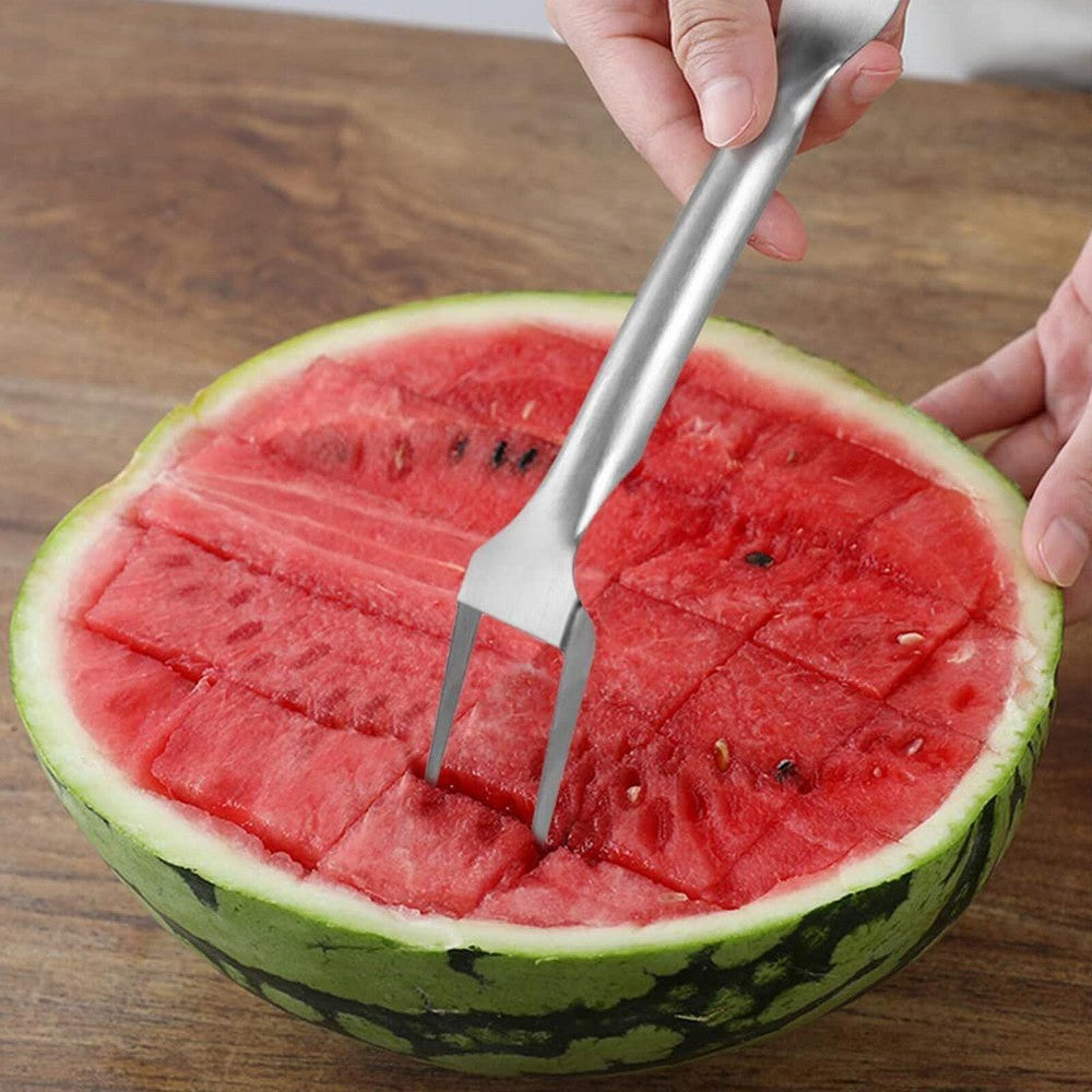 2Pcs 2-in-1 Watermelon Fork Slicer Cutter Stainless Steel Fruit Fork Tool