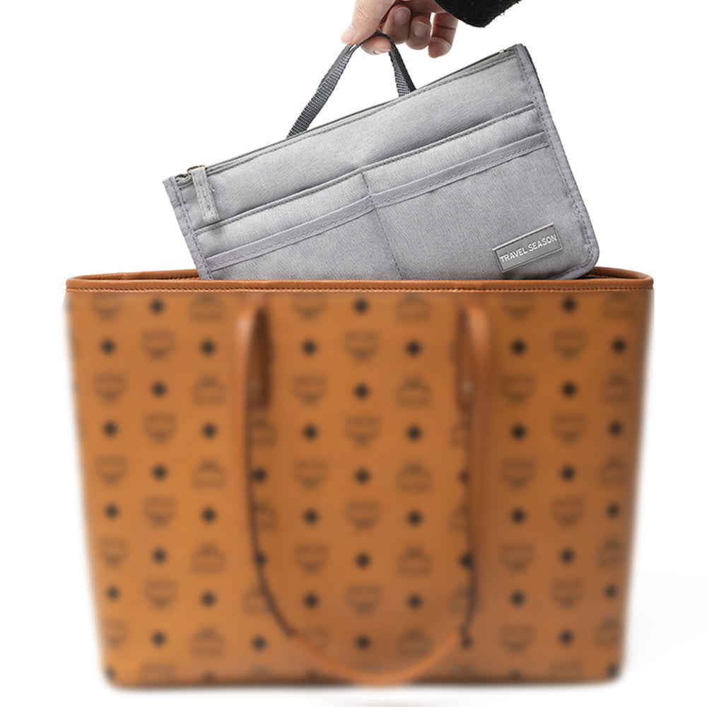 Makeup Cosmetic Bag Travel Organizer Insert Purse Handbag Tote Organizer Grey